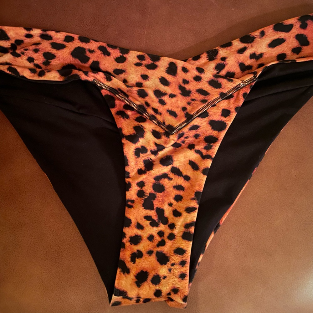 Leopard Print V-Front Bikini Bottom - Black & Orange